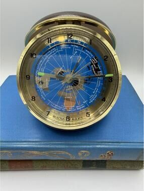 Vtg Bulova Quartz Folding World Travel Alarm Clock W/Box Made In Japan Works